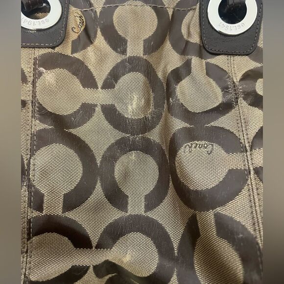 Coach Alex Op Art Brown/Khaki Coated Canvas Tote 14264 - Picture 6 of 10